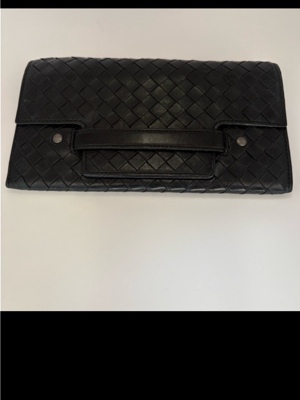 Bottega Veneta Intrecciato Leather Flap Wallet Long Black Wallet-unique